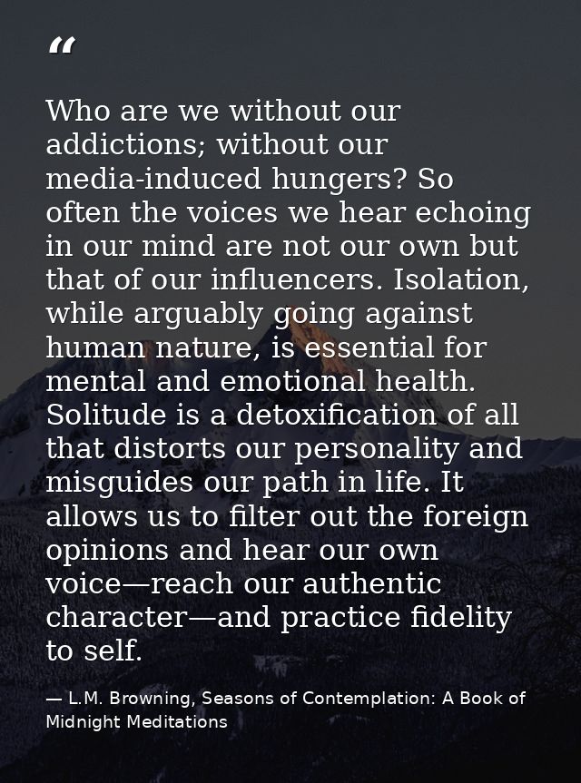 Who are we without our addictions; without our media-induced hungers? So often the voices we hear echoing in our mind ar — L.M. Browning, Seasons of Contemplation: A Book of Midnight Meditations