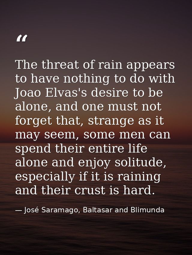 The threat of rain appears to have nothing to do with Joao Elvas's desire to be alone, and one must not forget that, str — José Saramago, Baltasar and Blimunda