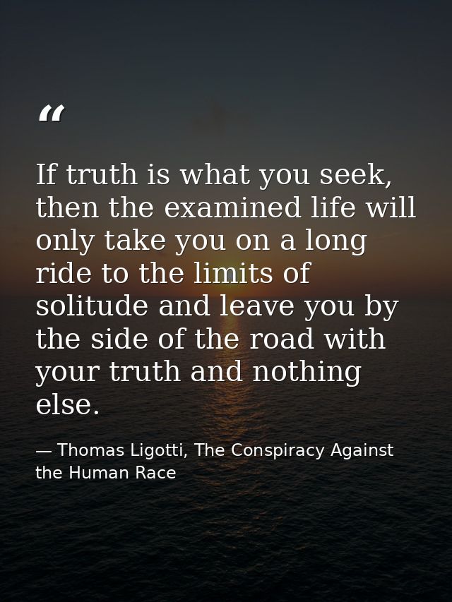 If truth is what you seek, then the examined life will only take you on a long ride to the limits of solitude and leave  — Thomas Ligotti, The Conspiracy Against the Human Race