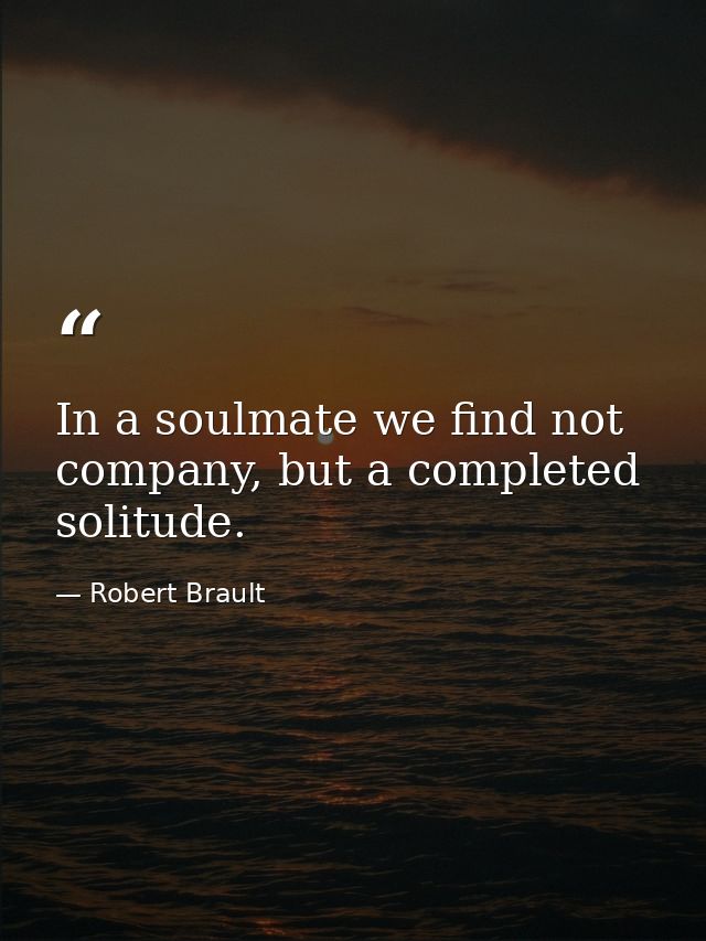 In a soulmate we find not company, but a completed solitude. — Robert Brault