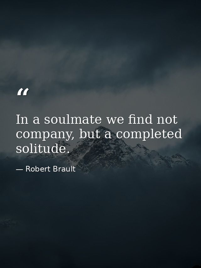 In a soulmate we find not company, but a completed solitude. — Robert Brault