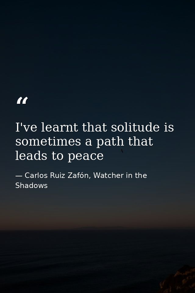 I've learnt that solitude is sometimes a path that leads to peace — Carlos Ruiz Zafón, Watcher in the Shadows
