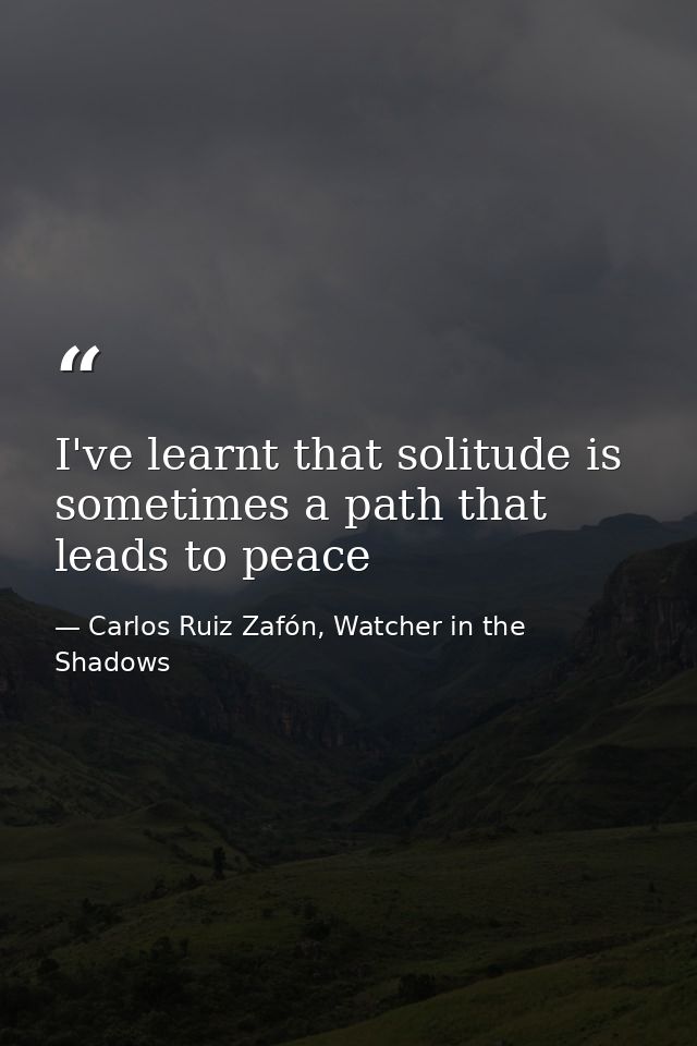 I've learnt that solitude is sometimes a path that leads to peace — Carlos Ruiz Zafón, Watcher in the Shadows