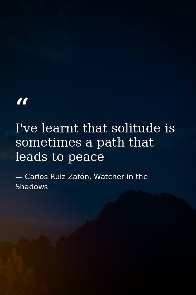 I've learnt that solitude is sometimes a path that leads to peace — Carlos Ruiz Zafón, Watcher in the Shadows