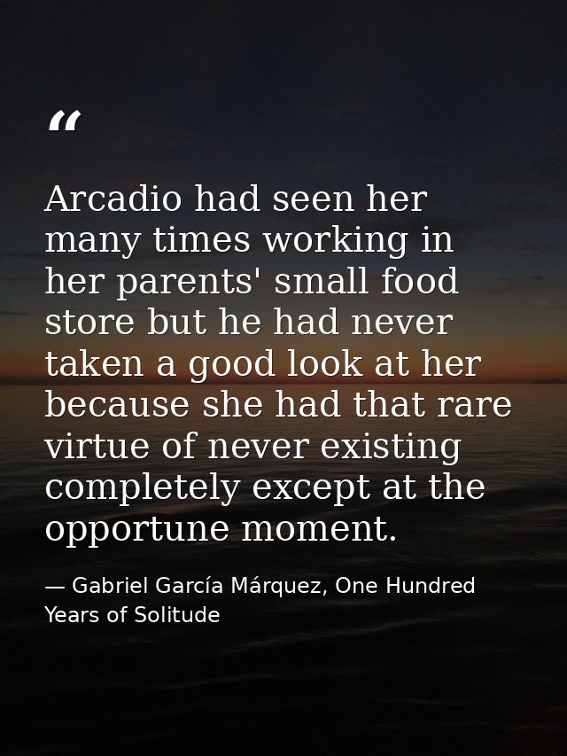 Arcadio had seen her many times working in her parents' small food store but he had never taken a good look at her becau — Gabriel García Márquez, One Hundred Years of Solitude