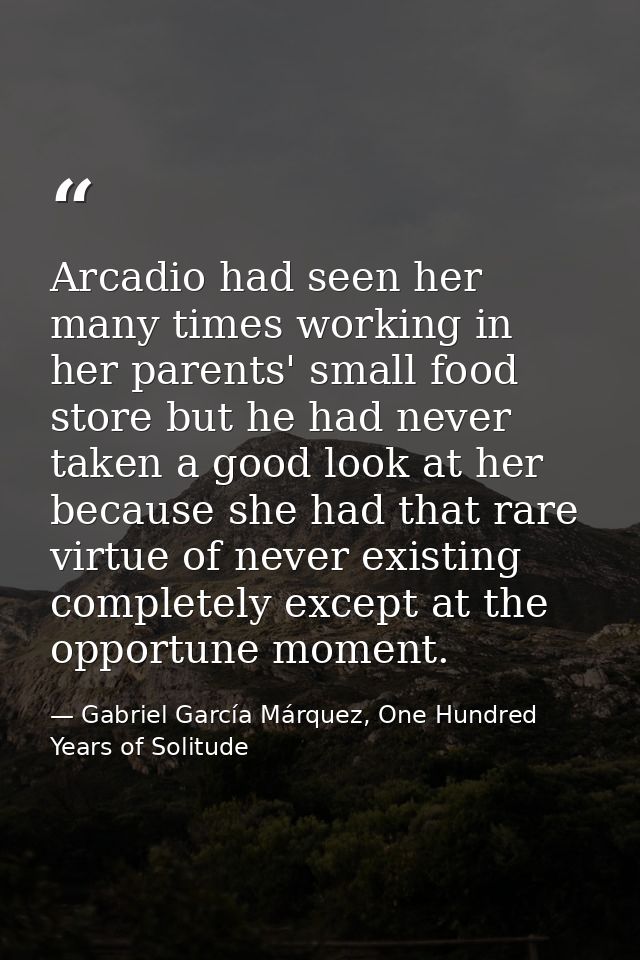 Arcadio had seen her many times working in her parents' small food store but he had never taken a good look at her becau — Gabriel García Márquez, One Hundred Years of Solitude