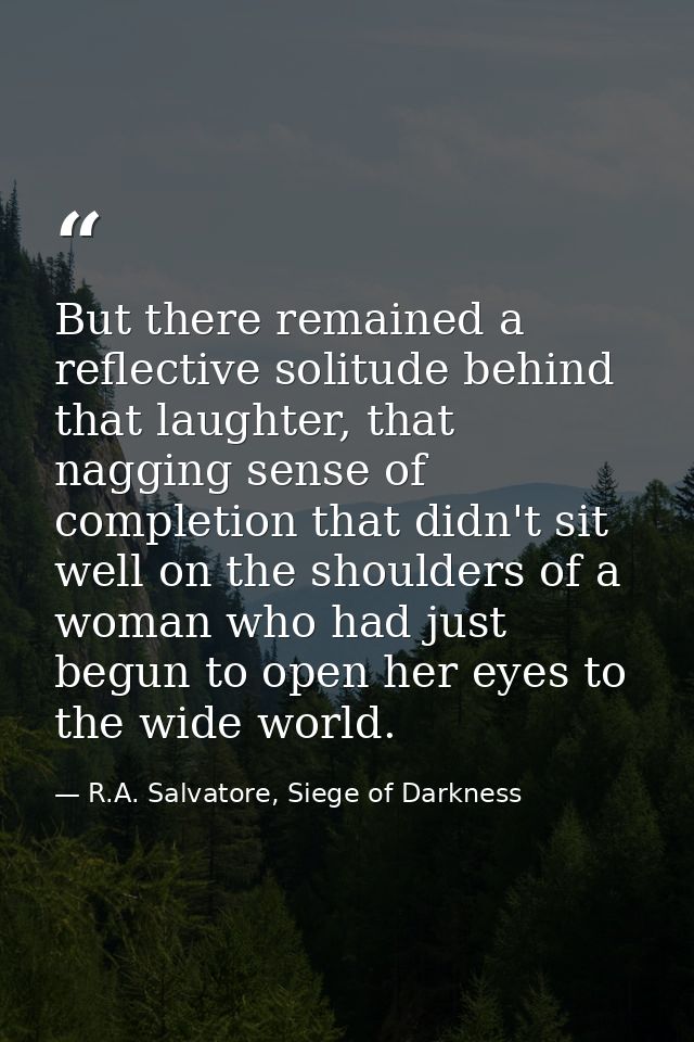 But there remained a reflective solitude behind that laughter, that nagging sense of completion that didn't sit well on  — R.A. Salvatore, Siege of Darkness