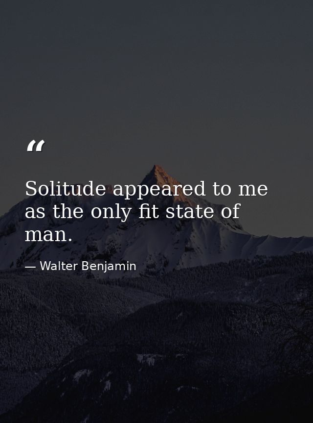 Solitude appeared to me as the only fit state of man. — Walter Benjamin