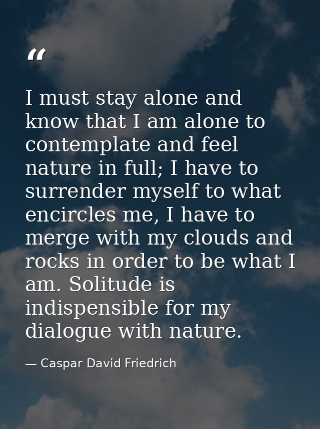 I must stay alone and know that I am alone to contemplate and feel nature in full; I have to surrender myself to what en — Caspar David Friedrich