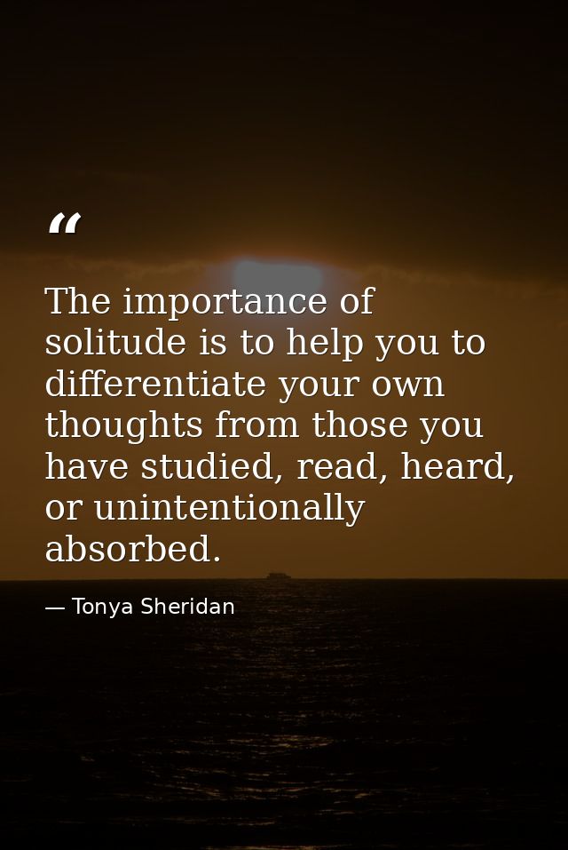 The importance of solitude is to help you to differentiate your own thoughts from those you have studied, read, heard, o — Tonya Sheridan