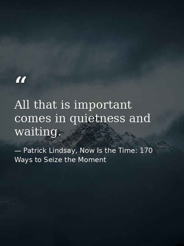 All that is important comes in quietness and waiting. — Patrick Lindsay, Now Is the Time: 170 Ways to Seize the Moment