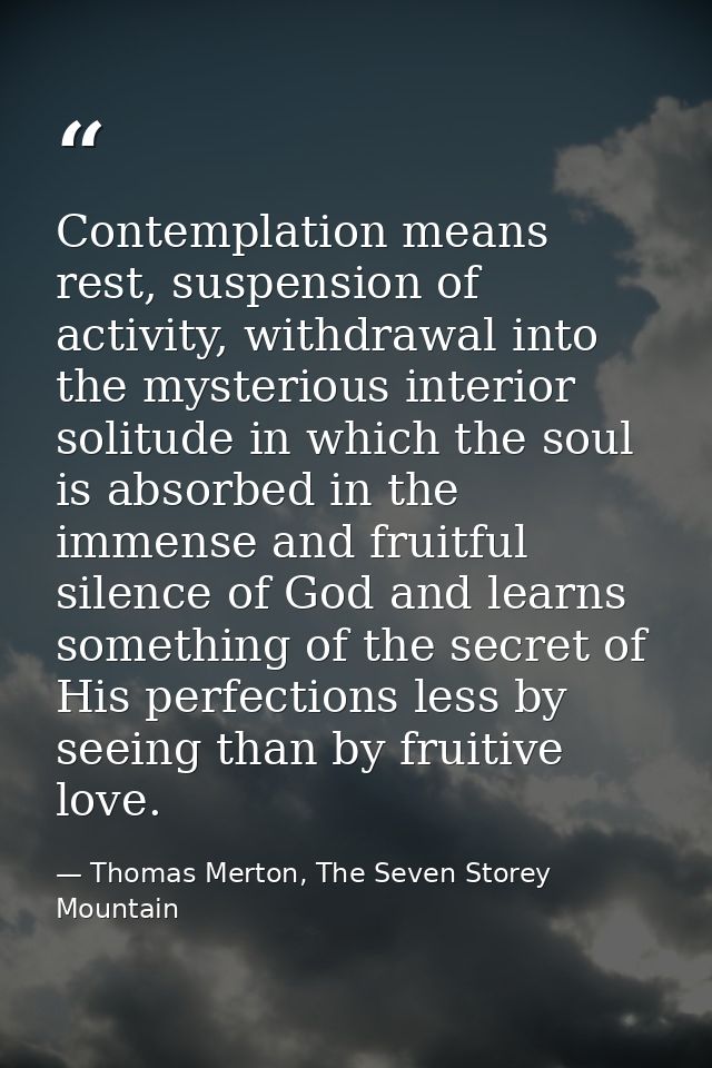 Contemplation means rest, suspension of activity, withdrawal into the mysterious interior solitude in which the soul is  — Thomas Merton, The Seven Storey Mountain