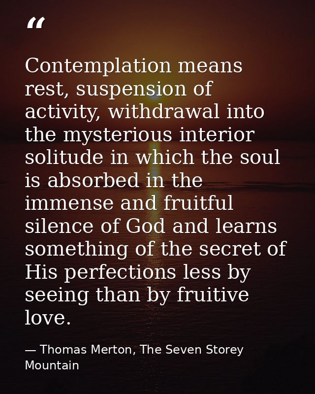 Contemplation means rest, suspension of activity, withdrawal into the mysterious interior solitude in which the soul is  — Thomas Merton, The Seven Storey Mountain