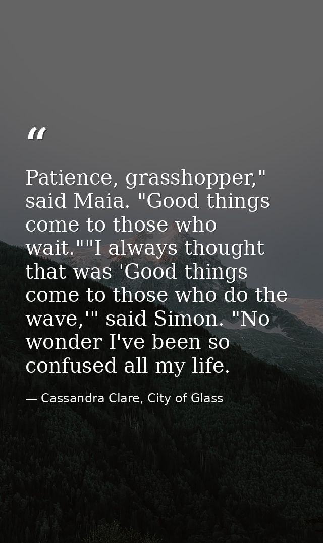 Patience, grasshopper," said Maia. "Good things come to those who wait.""I always thought that was 'Good things come to  — Cassandra Clare, City of Glass