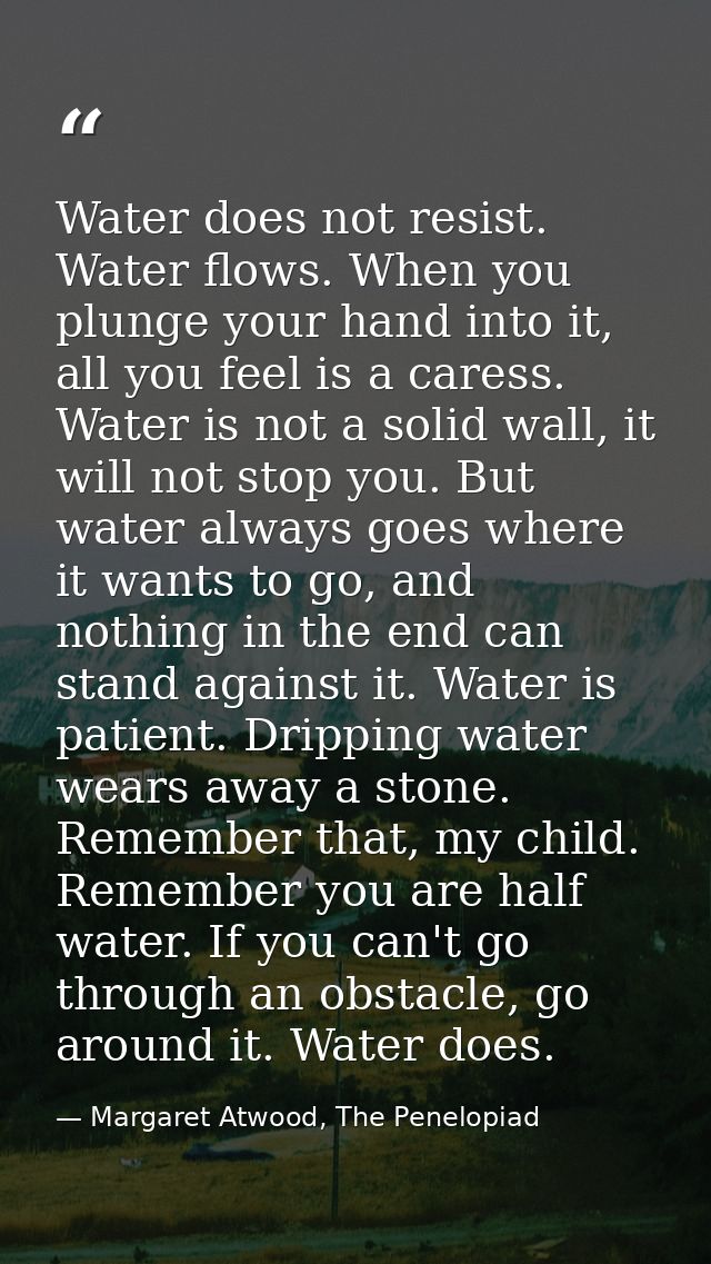 Water does not resist. Water flows. When you plunge your hand into it, all you feel is a caress. Water is not a solid wa — Margaret Atwood, The Penelopiad