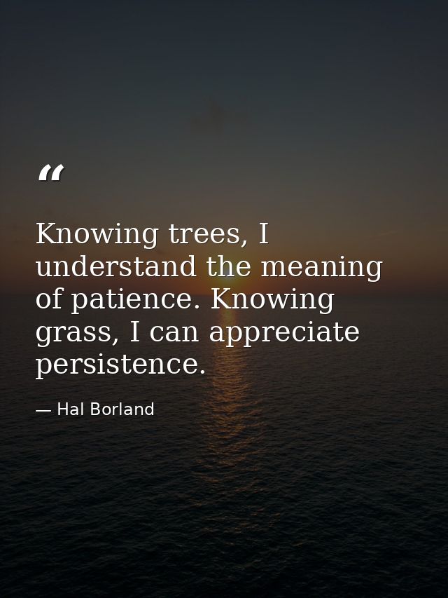 Knowing trees, I understand the meaning of patience. Knowing grass, I can appreciate persistence. — Hal Borland