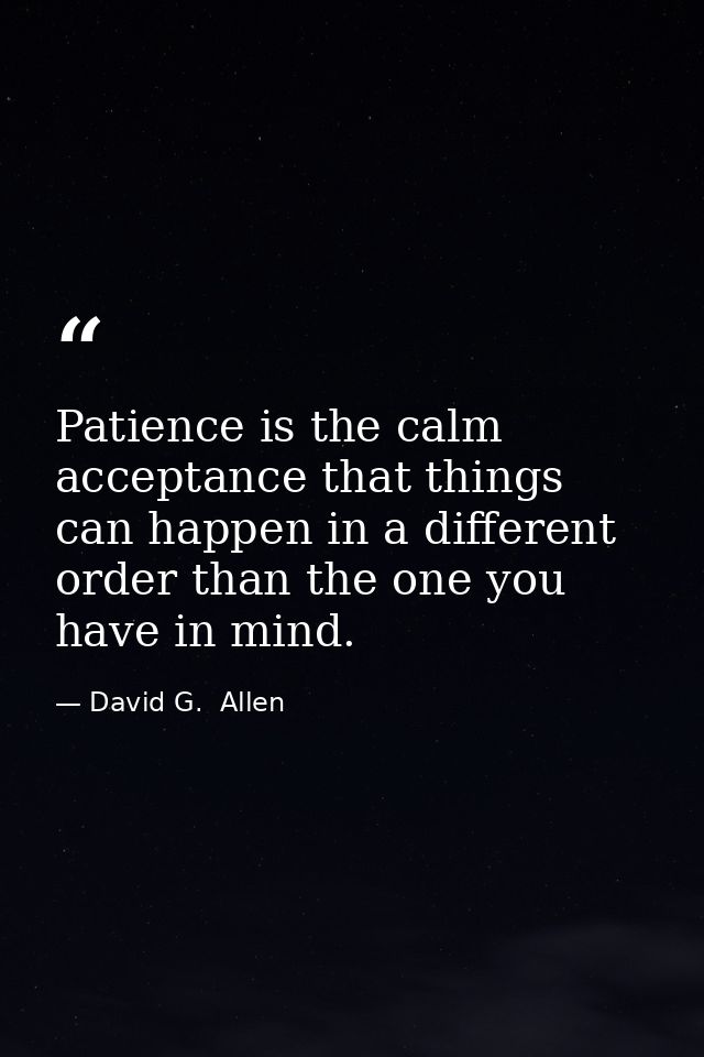 Patience is the calm acceptance that things can happen in a different order than the one you have in mind. — David G.  Allen