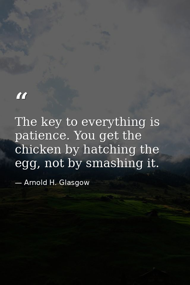 The key to everything is patience. You get the chicken by hatching the egg, not by smashing it. — Arnold H. Glasgow