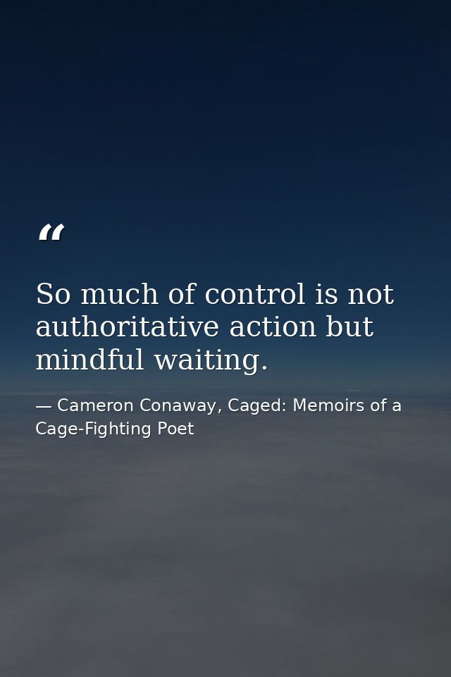 So much of control is not authoritative action but mindful waiting. — Cameron Conaway, Caged: Memoirs of a Cage-Fighting Poet
