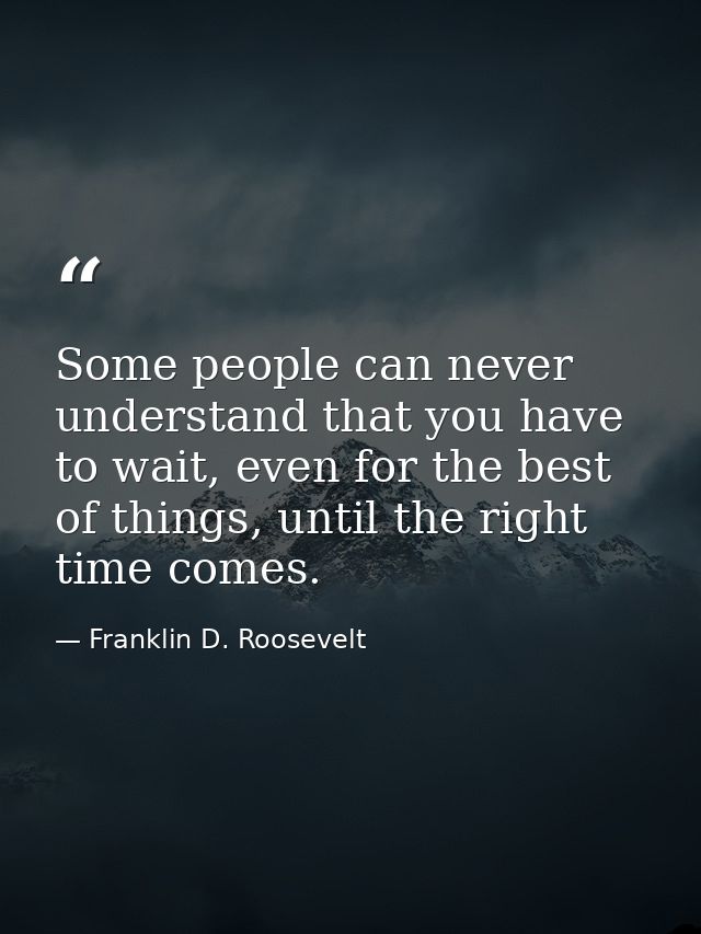Some people can never understand that you have to wait, even for the best of things, until the right time comes. — Franklin D. Roosevelt