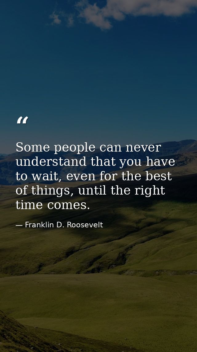 Some people can never understand that you have to wait, even for the best of things, until the right time comes. — Franklin D. Roosevelt
