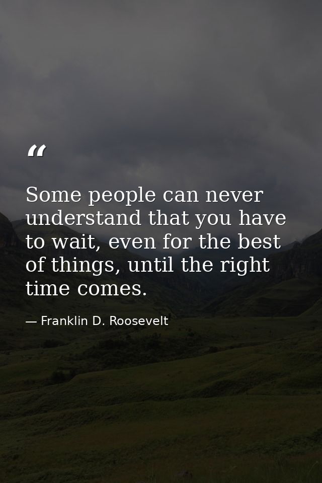 Some people can never understand that you have to wait, even for the best of things, until the right time comes. — Franklin D. Roosevelt