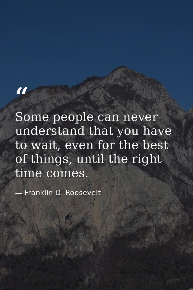 Some people can never understand that you have to wait, even for the best of things, until the right time comes. — Franklin D. Roosevelt
