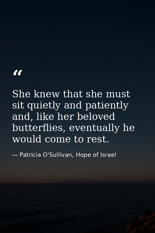 She knew that she must sit quietly and patiently and, like her beloved butterflies, eventually he would come to rest. — Patricia O'Sullivan, Hope of Israel