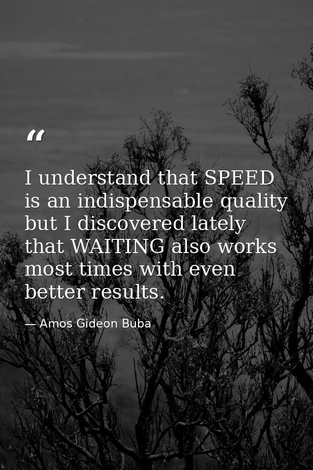 I understand that SPEED is an indispensable quality but I discovered lately that WAITING also works most times with even — Amos Gideon Buba