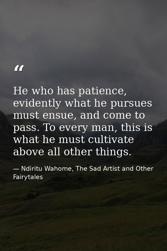 He who has patience, evidently what he pursues must ensue, and come to pass. To every man, this is what he must cultivat — Ndiritu Wahome, The Sad Artist and Other Fairytales