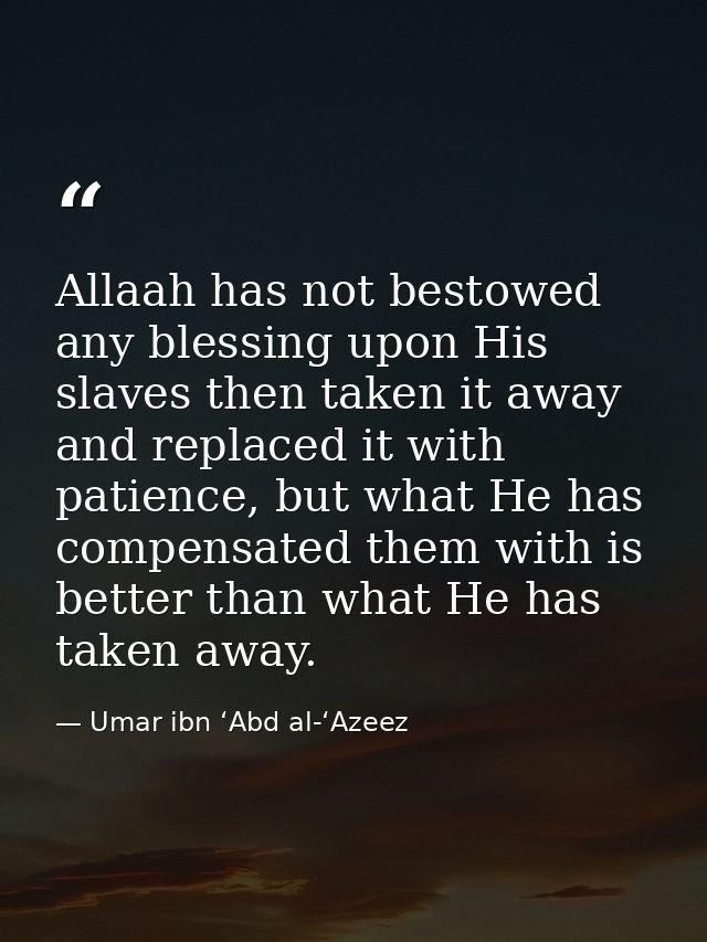 Allaah has not bestowed any blessing upon His slaves then taken it away and replaced it with patience, but what He has c — Umar ibn ‘Abd al-‘Azeez
