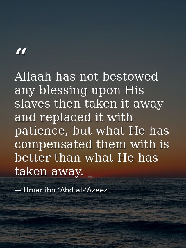 Allaah has not bestowed any blessing upon His slaves then taken it away and replaced it with patience, but what He has c — Umar ibn ‘Abd al-‘Azeez