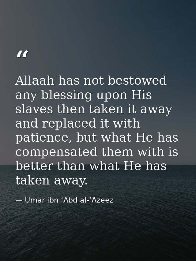 Allaah has not bestowed any blessing upon His slaves then taken it away and replaced it with patience, but what He has c — Umar ibn ‘Abd al-‘Azeez