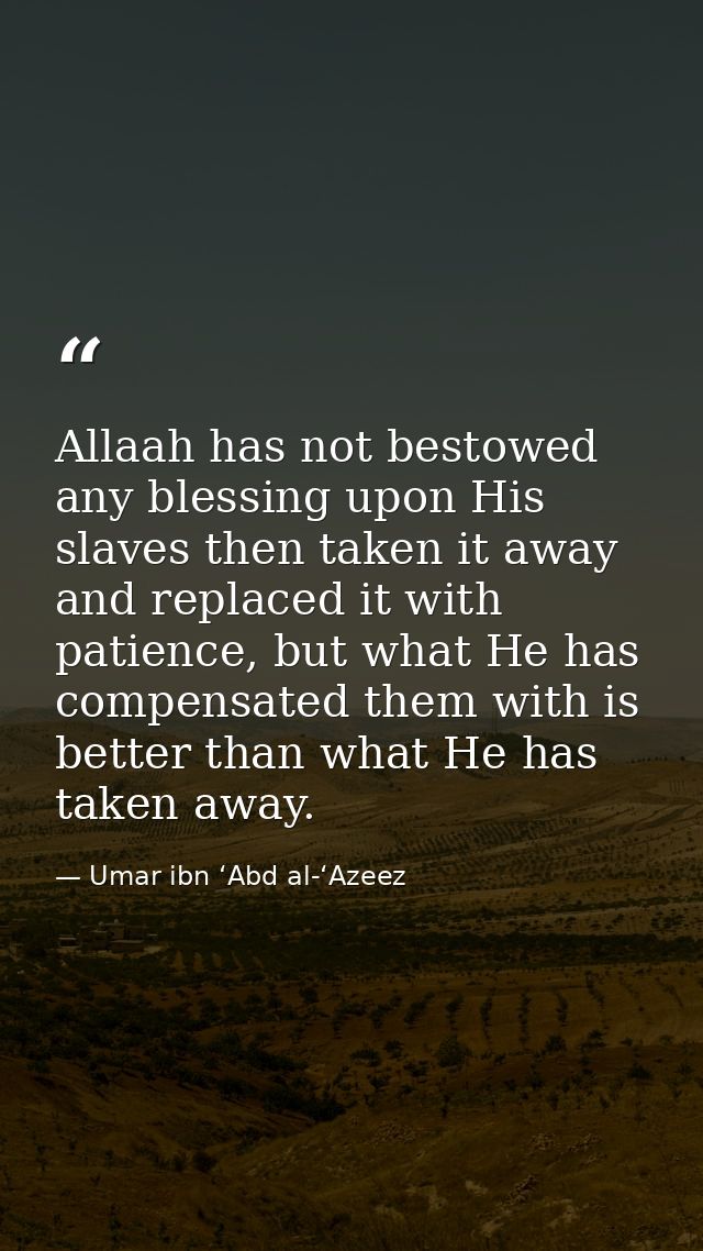 Allaah has not bestowed any blessing upon His slaves then taken it away and replaced it with patience, but what He has c — Umar ibn ‘Abd al-‘Azeez
