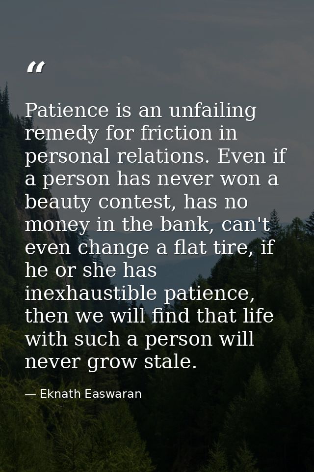 Patience is an unfailing remedy for friction in personal relations. Even if a person has never won a beauty contest, has — Eknath Easwaran