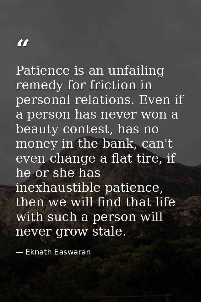 Patience is an unfailing remedy for friction in personal relations. Even if a person has never won a beauty contest, has — Eknath Easwaran
