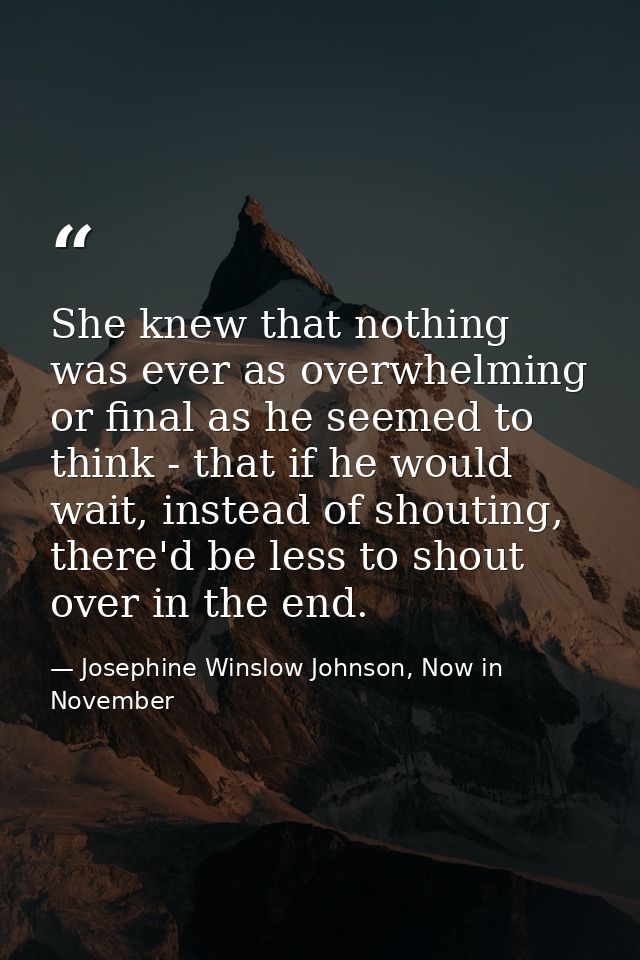 She knew that nothing was ever as overwhelming or final as he seemed to think - that if he would wait, instead of shouti — Josephine Winslow Johnson, Now in November