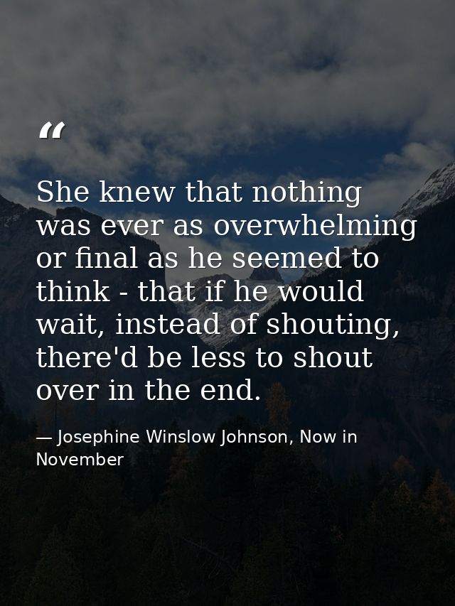 She knew that nothing was ever as overwhelming or final as he seemed to think - that if he would wait, instead of shouti — Josephine Winslow Johnson, Now in November