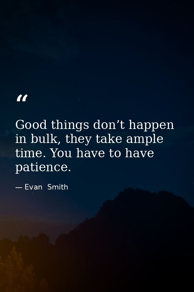 Good things don’t happen in bulk, they take ample time. You have to have patience. — Evan  Smith