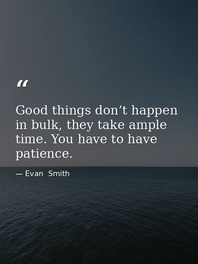 Good things don’t happen in bulk, they take ample time. You have to have patience. — Evan  Smith