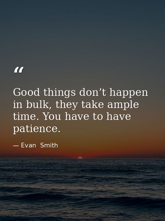 Good things don’t happen in bulk, they take ample time. You have to have patience. — Evan  Smith