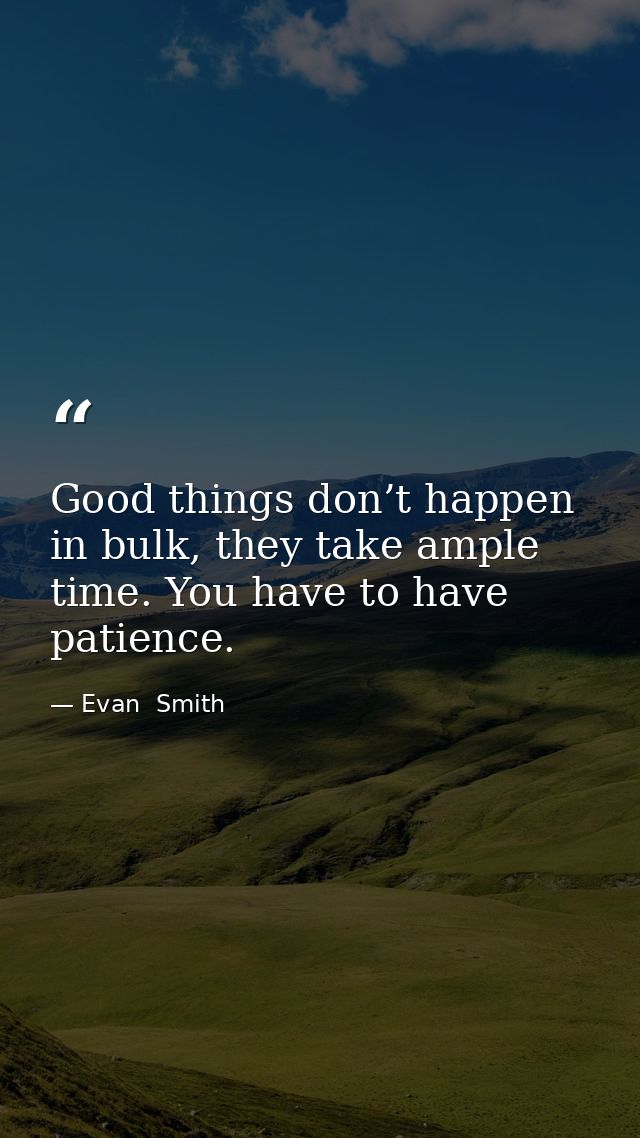 Good things don’t happen in bulk, they take ample time. You have to have patience. — Evan  Smith