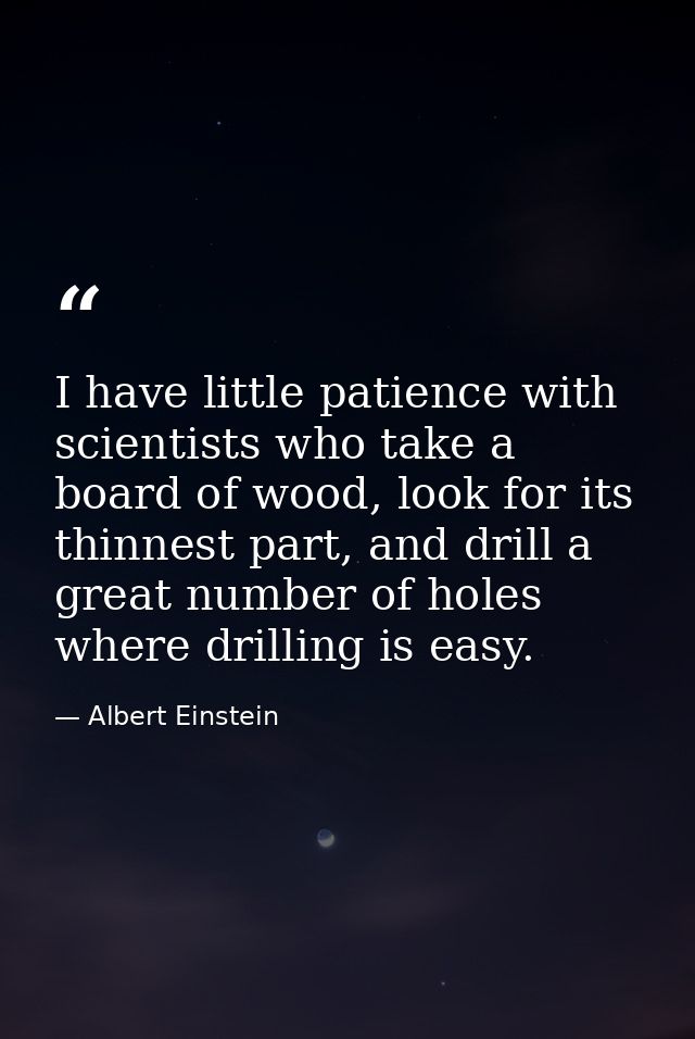 I have little patience with scientists who take a board of wood, look for its thinnest part, and drill a great number of — Albert Einstein