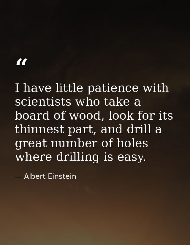 I have little patience with scientists who take a board of wood, look for its thinnest part, and drill a great number of — Albert Einstein
