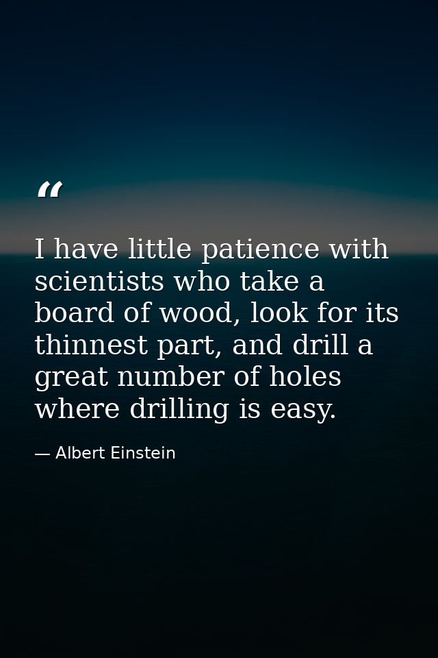 I have little patience with scientists who take a board of wood, look for its thinnest part, and drill a great number of — Albert Einstein