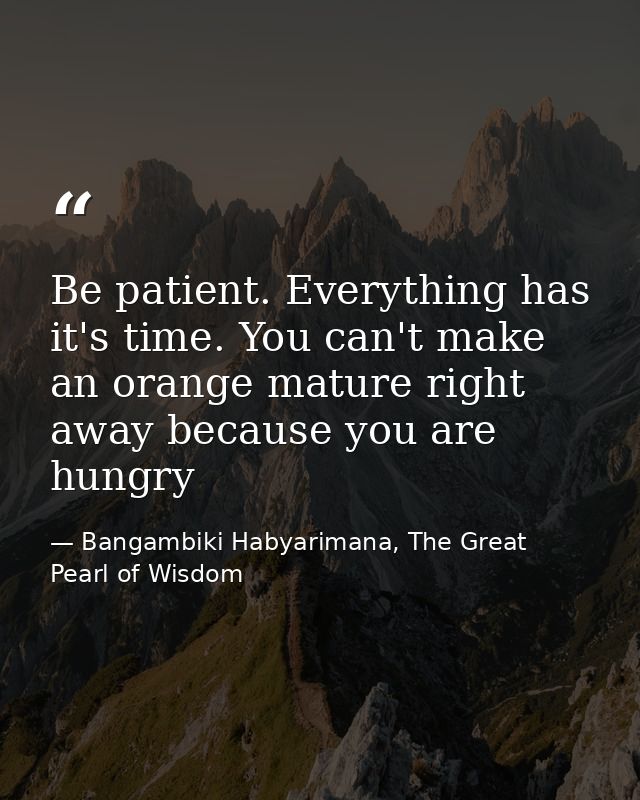 Be patient. Everything has it's time. You can't make an orange mature right away because you are hungry — Bangambiki Habyarimana, The Great Pearl of Wisdom