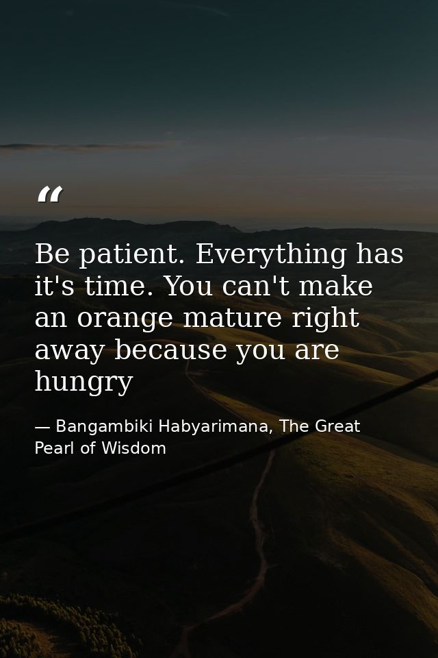 Be patient. Everything has it's time. You can't make an orange mature right away because you are hungry — Bangambiki Habyarimana, The Great Pearl of Wisdom