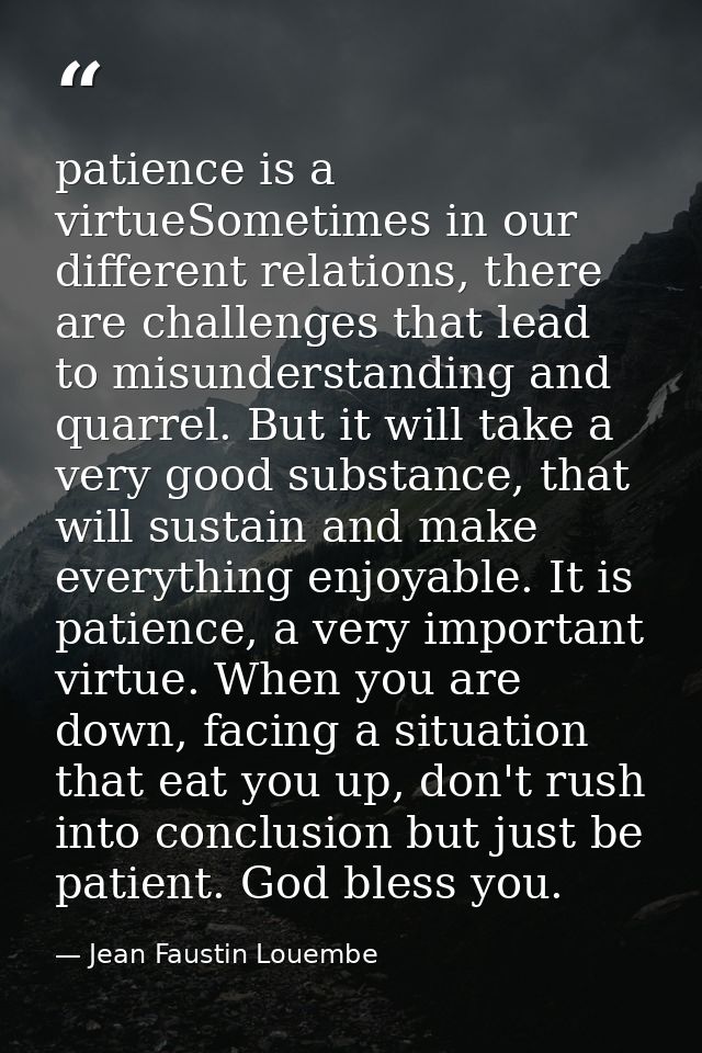 patience is a virtueSometimes in our different relations, there are challenges that lead to misunderstanding and quarrel — Jean Faustin Louembe
