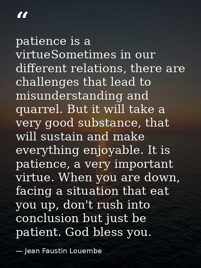 patience is a virtueSometimes in our different relations, there are challenges that lead to misunderstanding and quarrel — Jean Faustin Louembe