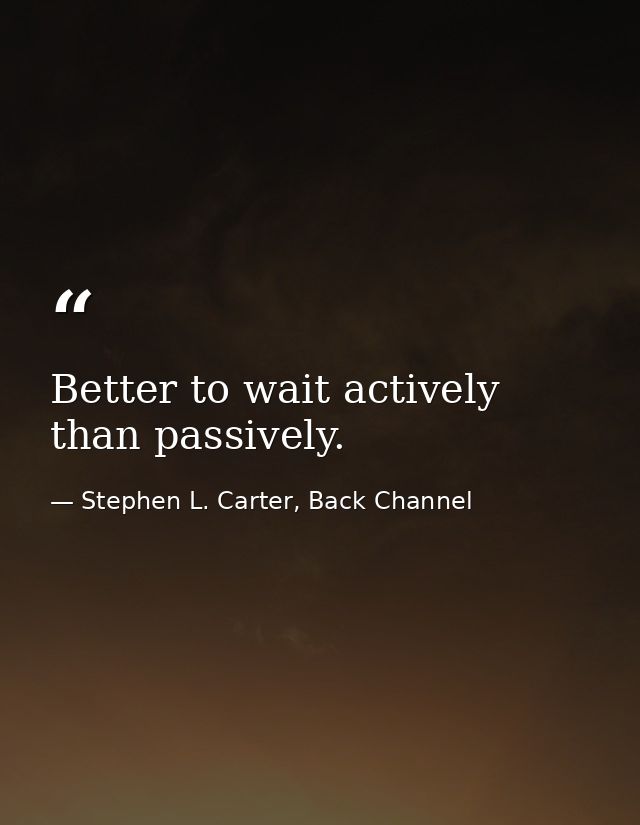 Better to wait actively than passively. — Stephen L. Carter, Back Channel